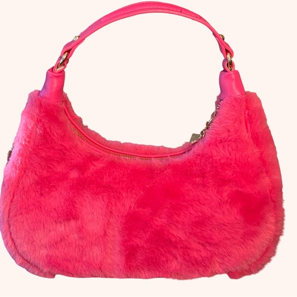Juicy Couture NWT Faux Fur Pink Flash Crossbody Bag & Heart Earrings (P139) - Picture 2 of 12